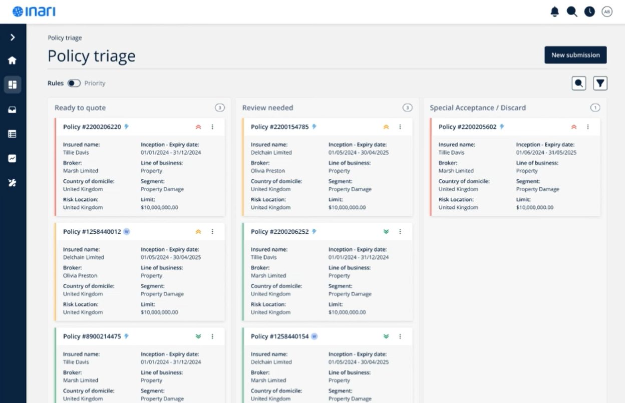 screenshot of MGA underwriting workbench